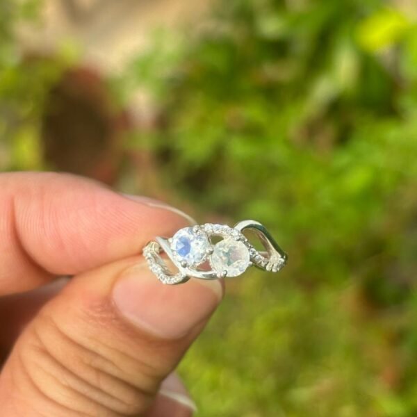 925 Silver Round Rainbow Moonstone Ring
