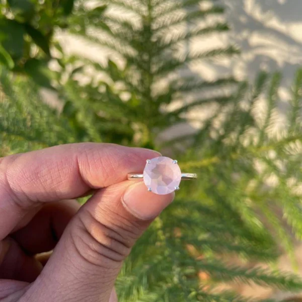 925 Silver Round Rose Quartz Ring