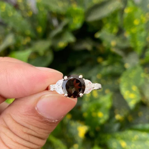 925 Silver Round Smoky Quartz Ring