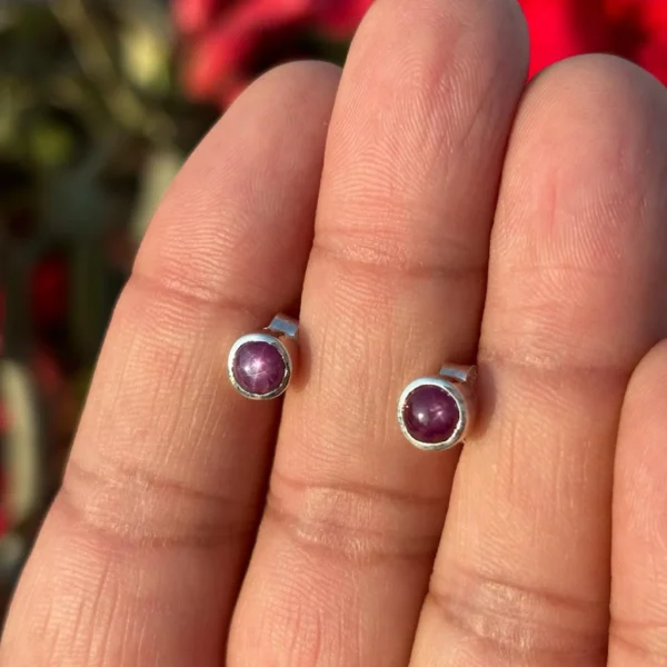 925 Silver Round Star Ruby Stud Earrings