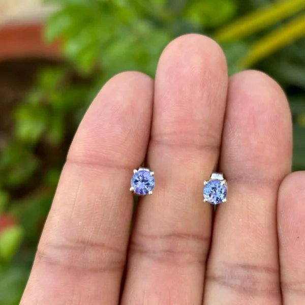 925 Silver Round Tanzanite Stud Earrings