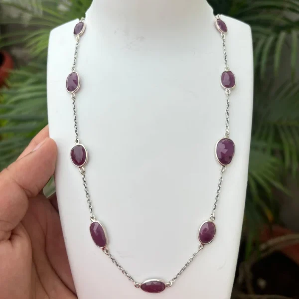 925 Silver Ruby Statellite Chain Necklace