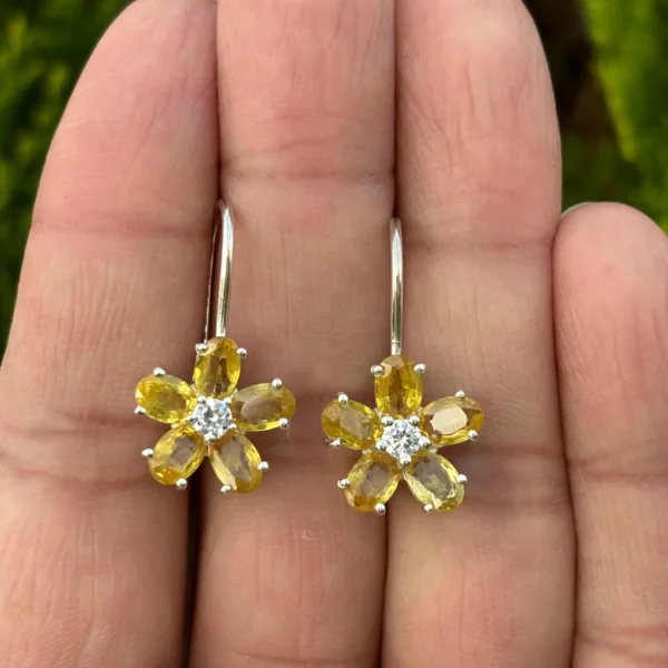 925 Silver Sapphire Floral Dangle Earrings