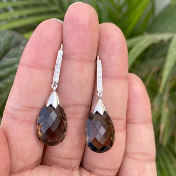 925 Silver Smoky Quartz Drop Earrings