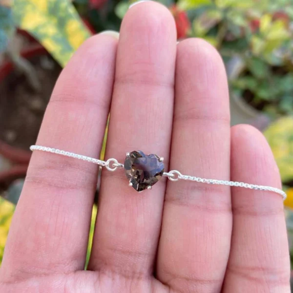 925 Silver Smoky Quartz Heart Chain Bracelet