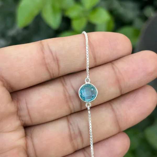 925 Silver Swiss Blue Topaz Chain Bracelet
