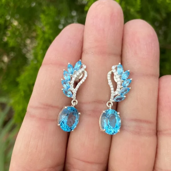 925 Silver Swiss Blue Topaz Drop Earrings