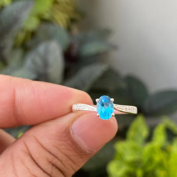 925 Silver Swiss Blue Topaz Ring