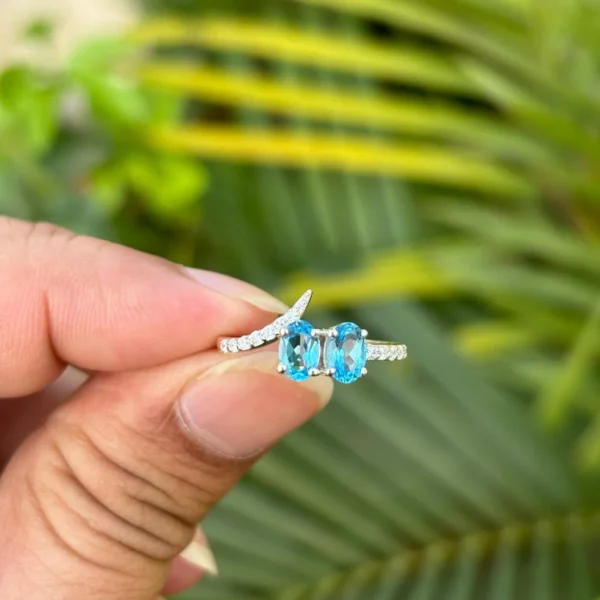 925 Silver Swiss Blue Topaz Ring