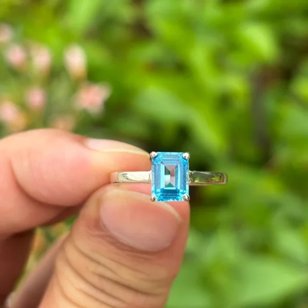 925 Silver Swiss Blue Topaz Ring