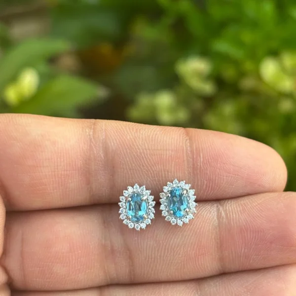 925 Silver Swiss Blue Topaz Stud Earrings