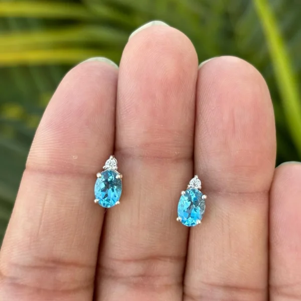925 Silver Swiss Blue Topaz Stud Earrings