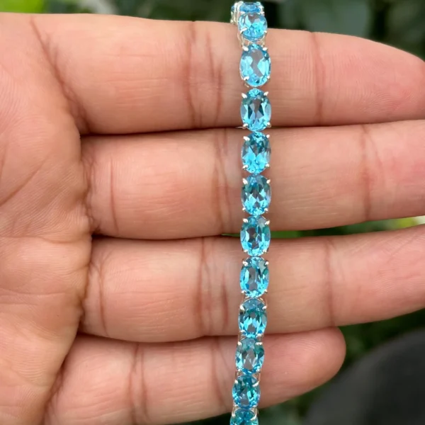 925 Silver Swiss Blue Topaz Tennis Bracelet