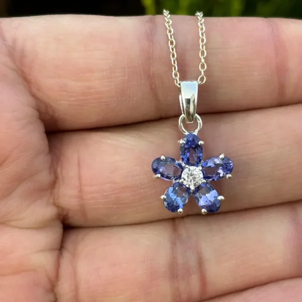 925 Silver Tanzanite Floral Necklace
