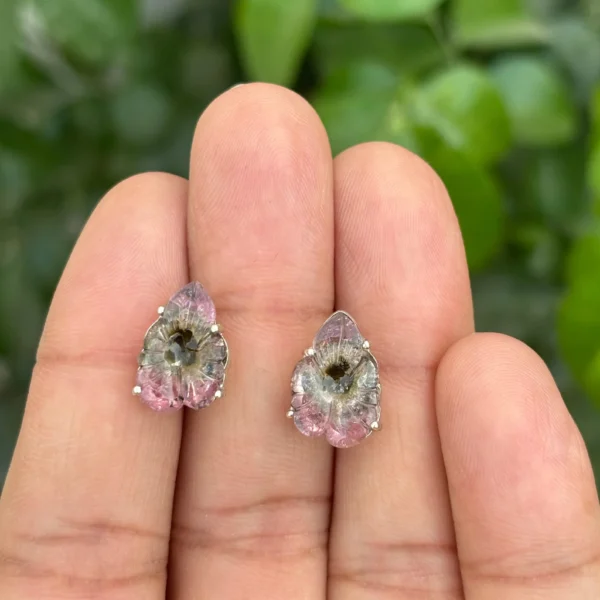 925 Silver Watermelon Tourmaline Stud Earrings