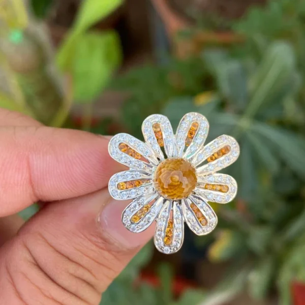 925 Silver Yellow Citrine Floral Ring