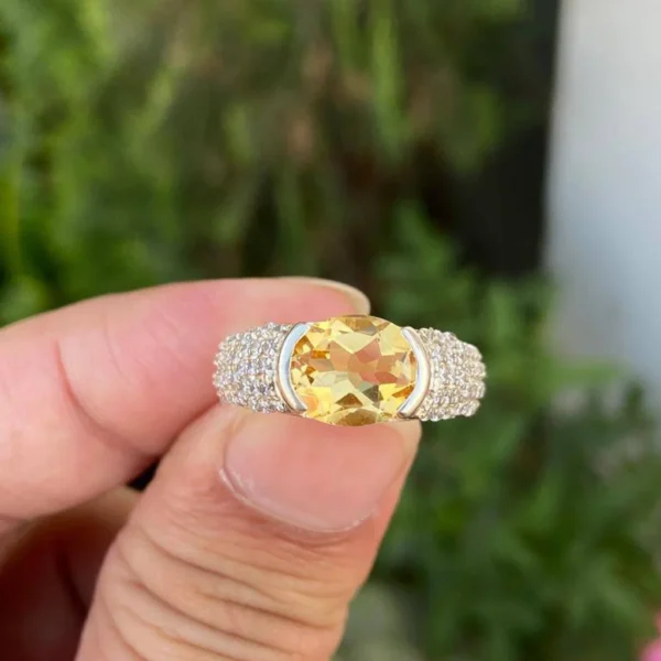 925 Silver Yellow Natural Citrine Ring