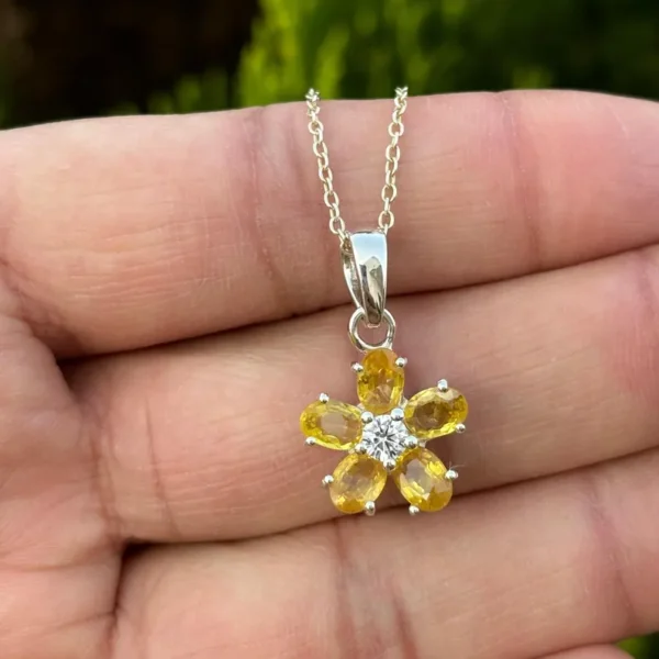 925 Silver Yellow Sapphire Floral Necklace