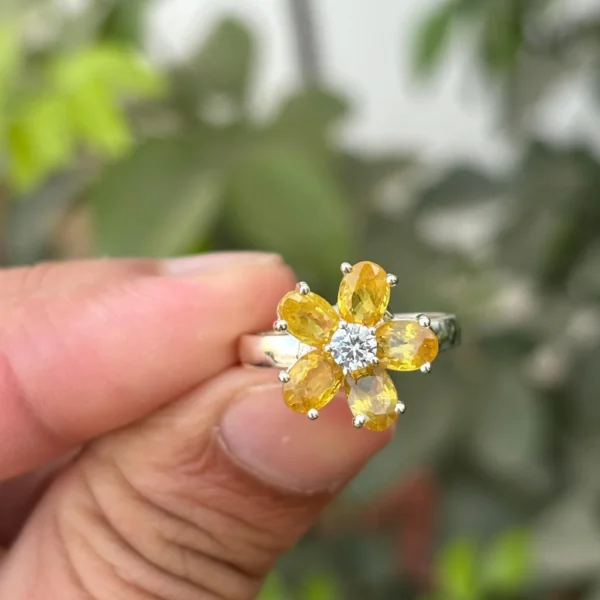 925 Silver Yellow Sapphire Floral Ring