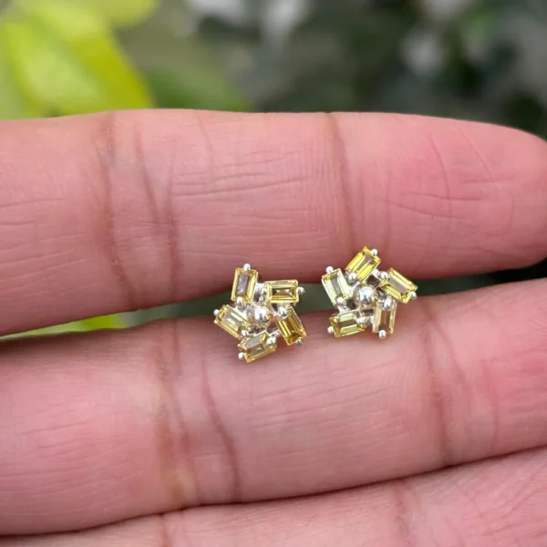925 Silver Yellow Sapphire Floral Stud Earrings