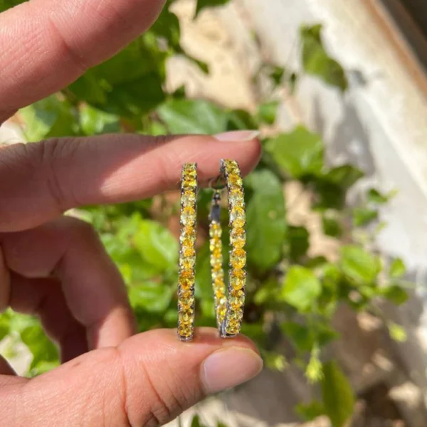 925 Silver Yellow Sapphire Hoop Earrings
