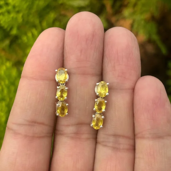 925 Silver Yellow Sapphire Stud Earrings
